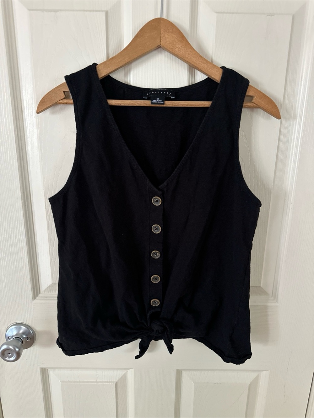 Sanctuary Top Women Medium Tie Front Sleeveless Preppy Casual Black Size Medium